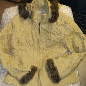 Cabi yellow/gold colored jacket w/hood. Size M